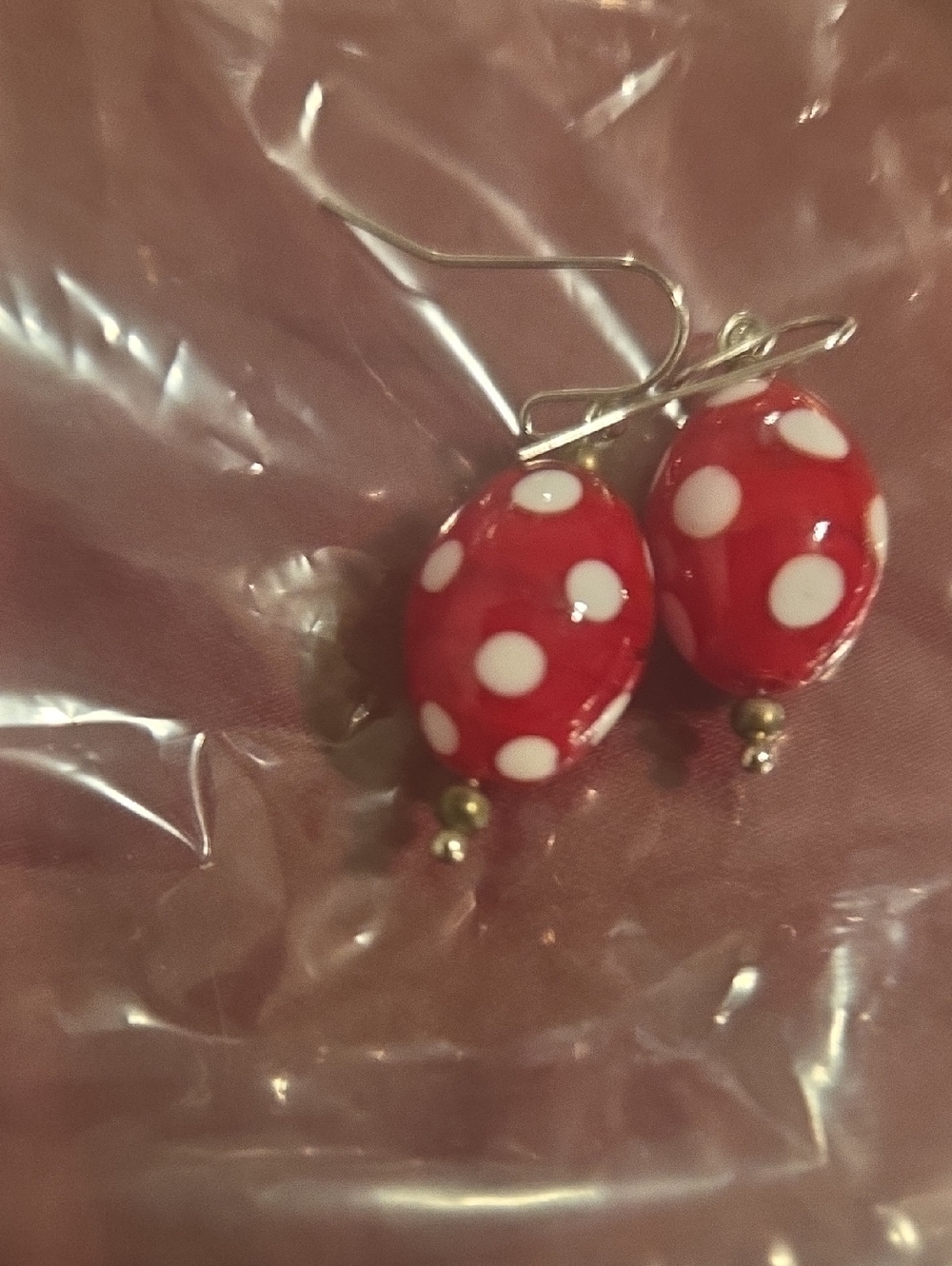 Red Polka Dot Glass Bead Drop Earrings - Women Jewelry